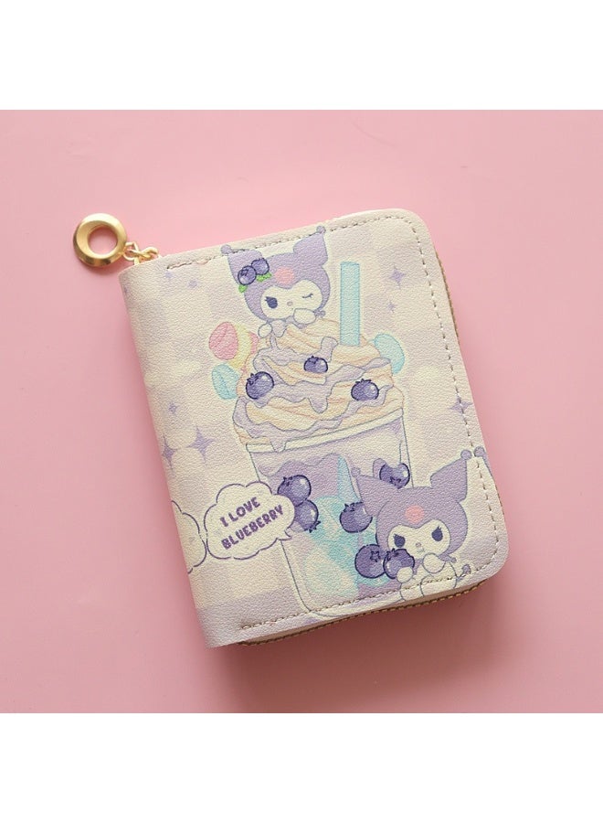xozgdovg Cute Cartoon Short Zipper Wallet Womens Compact Fresh Coin Purse Street Trend Unisex Breathable Waterproof Expandable Milk tea kulomi