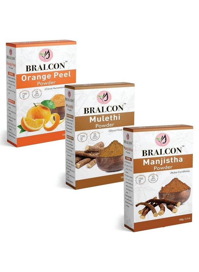 BRALCON Orange, Mulethi, Manjistha Powder Combo -300g(100g x 3 Pack) for Face Masks, Glowing skin, Hair - Image 1
