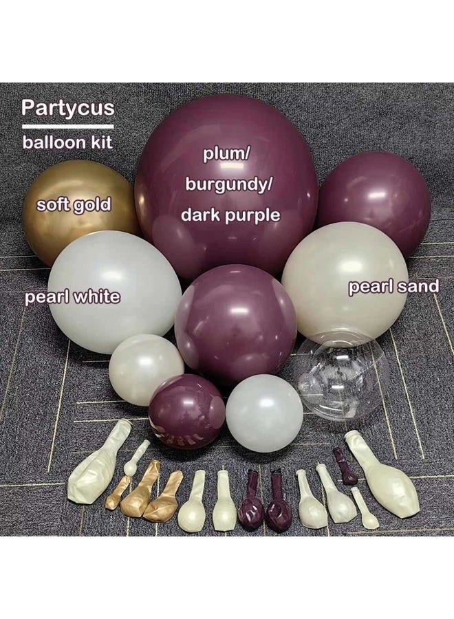 Partycus Dark Purple White Balloon Arch Kit, Double Stuffed Plum Burgundy Pearl White Sand Gold Balloon Garland with Clear Bobo Latex for Birthday Baby Shower Bridal Wedding Anniversary Party Decoration - Image 3