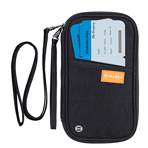 homchen RFID Blocking Family Passport Wallet Holder Waterproof, Travel Document Organizer Credit Card Clutch Bag for Men Women (Black) - Image 1