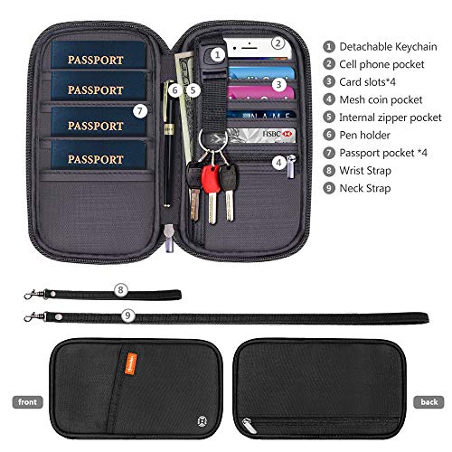 homchen RFID Blocking Family Passport Wallet Holder Waterproof, Travel Document Organizer Credit Card Clutch Bag for Men Women (Black) - Image 2