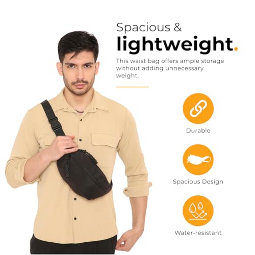 Tressential Waist Bag for Men Women | Cross Body Fanny Pack Sling Bag for Hiking, Travel, Camping, Outdoor Sports, Cycling | Money Belt with Adjustable Strap (Black) - Image 2