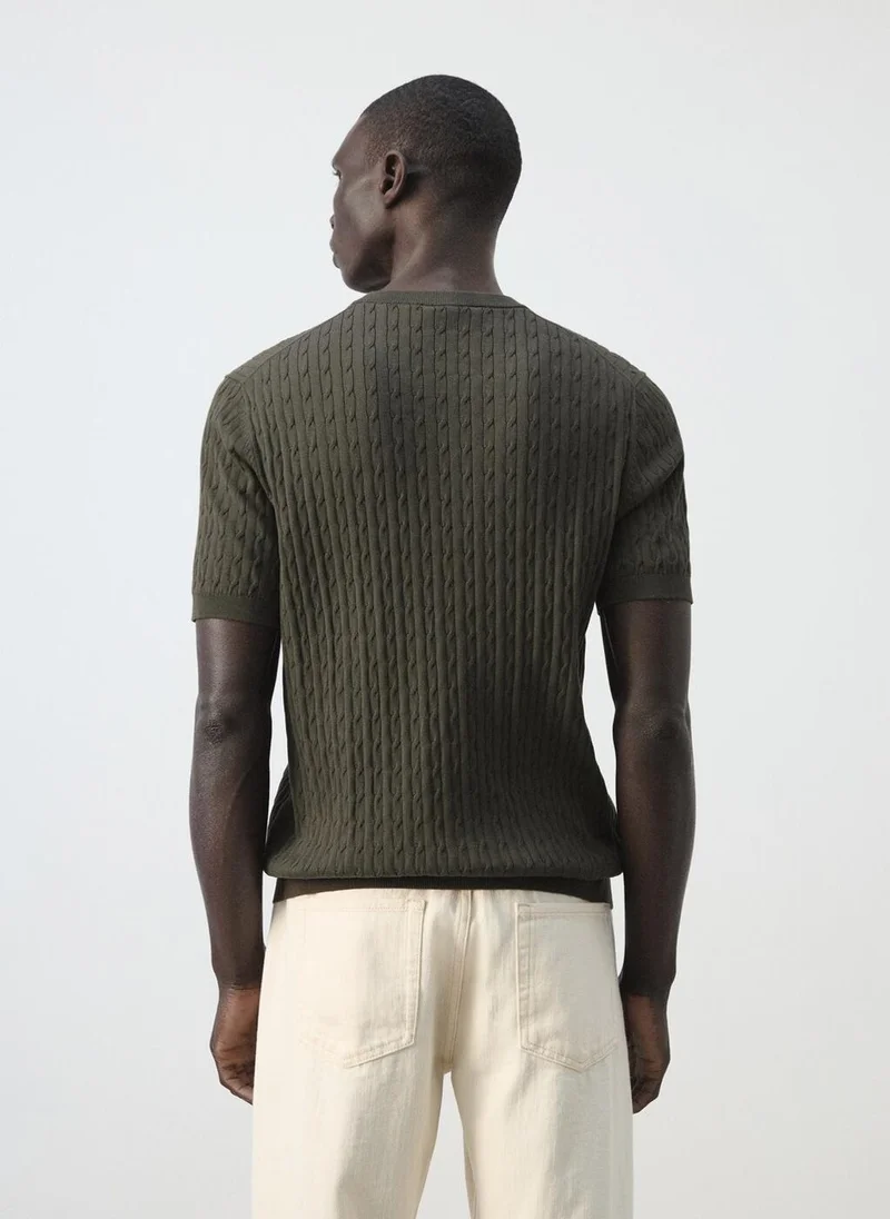 Mango Man Cable knit T-shirt 100% cotton