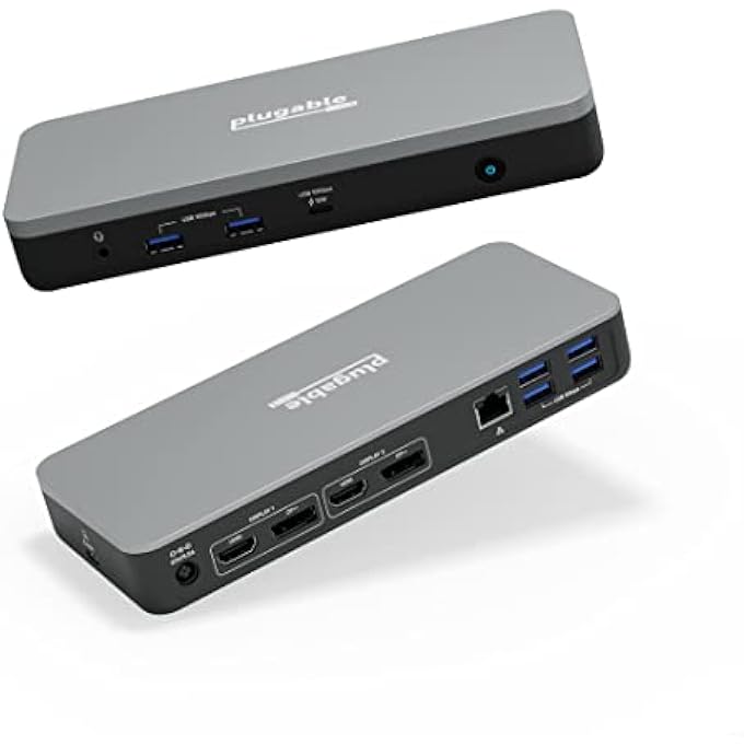 Plugable 12-IN-1 DUAL 4K USB C DOCKING STATION, WORKS WITH CHROMEBOOK CERTIFIED, 60W CHARGING DOCK, COMPATIBLE WITH CHROMEOS AND WINDOWS, 2X HDMI, 2X DISPLAYPORT, 1X ETHERNET, 1X USB-C, 6X USB, AUDIO - Image 1