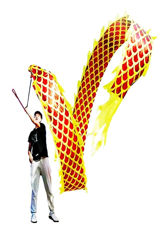 DSJUGGLING 3D Dragon Poi with 340g Weighted Ball & 1.1 Meters Swing Rope - Silk Flowy Shaking & Flinging Chinese Golden Dragon Ribbon Streamer + Travel Bag! (8 Meters (26.2 FT), Golden Gold Dragon) - Image 1