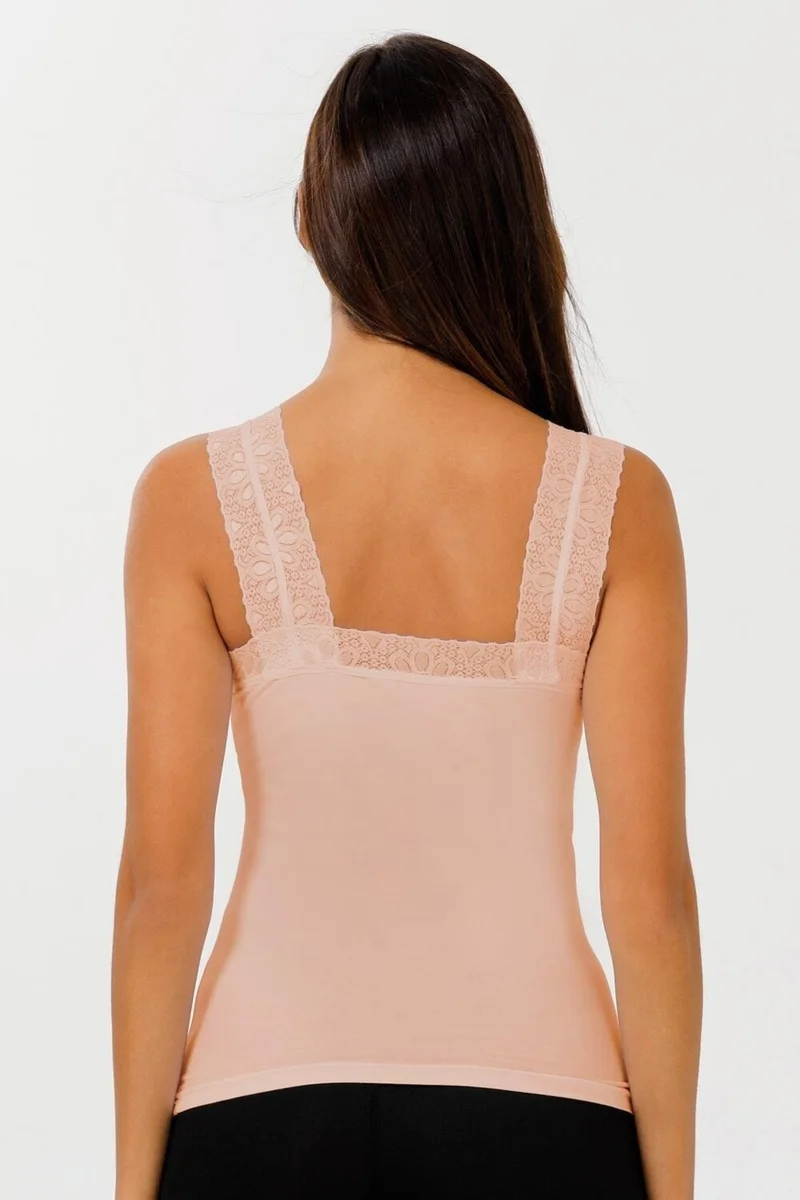 Sensu Women's Collar and Strap Lace Cotton Undershirt Powder - ATL2006