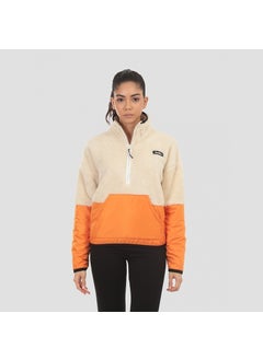 DIADORA جاكيت شيربا ذا سحاب نصف بطول 1/2 للنساء بتصميم ملون لون كريمي - D202018-580  - Image 1