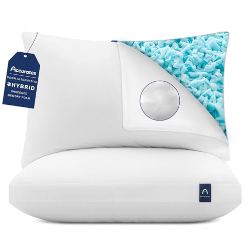 ACCURATEX Hybrid Pillow for Sleeping, Adjustable Shredded Memory Foam Pillow Core with Fluffy Down Alternative Fill Removable Cotton Cover,for Side,Back,Stomach Sleepers,King Size, 1 Pack - Image 1