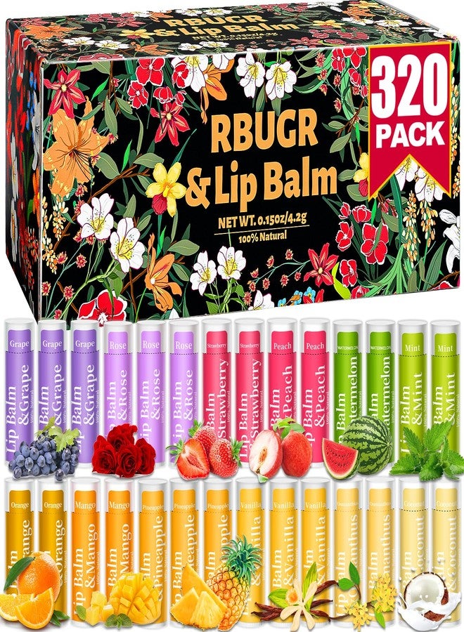 RBUGR 320 Pcs Lip Balm Bulk, 12 Flavored Pack of Lip Balms Natural Lip Balms Pack, Moisturising Organic Lip Balm Set for Cracked Lips, Bulk Gifts Stocking Stuffers Party Favors(4.2g/0.15oz) - Image 1
