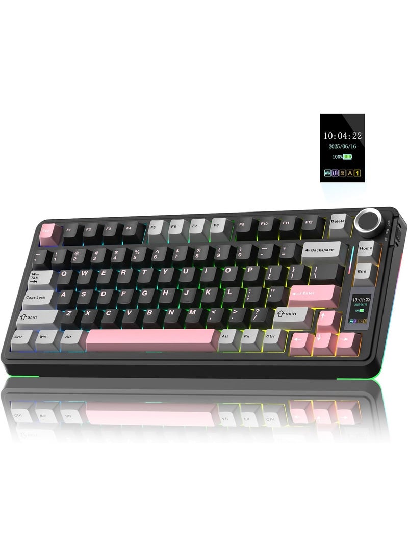 أولا S75 PRO Wireless Mechanical Keyboard with Screen& Knob, 75% Hot Swappable Gaming Keyboard with Pre-lubed Switches, RGB Backlit, PBT Keycaps Creamy Sounding Pc Gaming Keyboards Black&Gray&Pink - Image 1