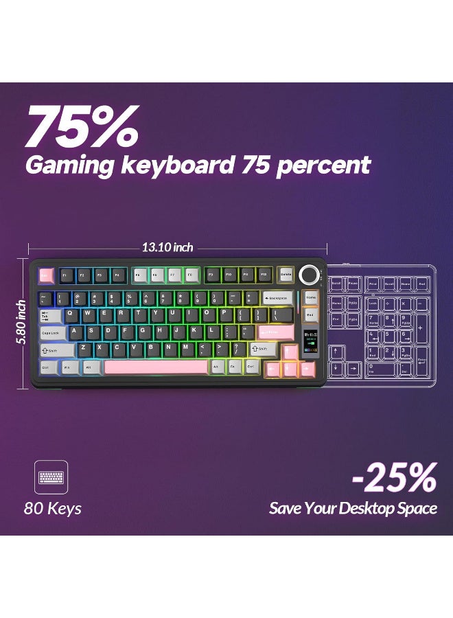 أولا S75 PRO Wireless Mechanical Keyboard with Screen& Knob, 75% Hot Swappable Gaming Keyboard with Pre-lubed Switches, RGB Backlit, PBT Keycaps Creamy Sounding Pc Gaming Keyboards Black&Gray&Pink - Image 3