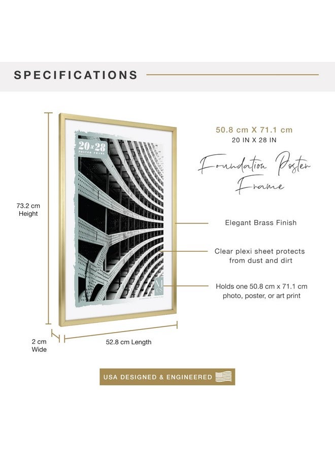 MCS MCS Foundation 20x28 Poster Frame Traditional Brass, Vertical & Horizontal Wall Hanging Large Picture Frame for Photos, Posters & Art Prints (1-Pack)  - Image 2