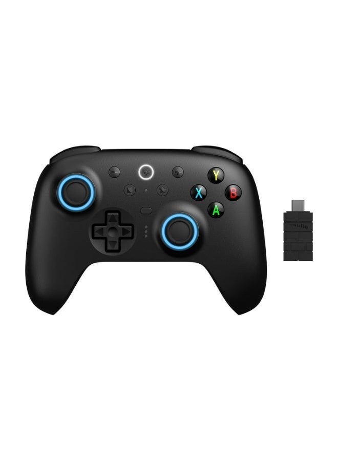 8Bitdo The 8BitDo Ultimate 2 wireless gamepad is compatible with Windows PC, Apple, Steam, and Android. It features TMR joysticks, Hall effect/haptic triggers, motion controls, an RGB fire ring, and a 1000Hz polling rate. It is available in black. - Image 1