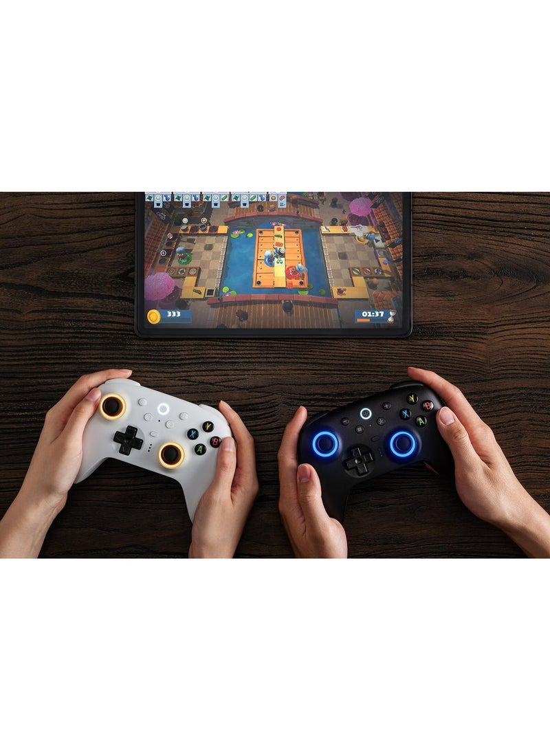 8Bitdo The 8BitDo Ultimate 2 wireless gamepad is compatible with Windows PC, Apple, Steam, and Android. It features TMR joysticks, Hall effect/haptic triggers, motion controls, an RGB fire ring, and a 1000Hz polling rate. It is available in black. - Image 5