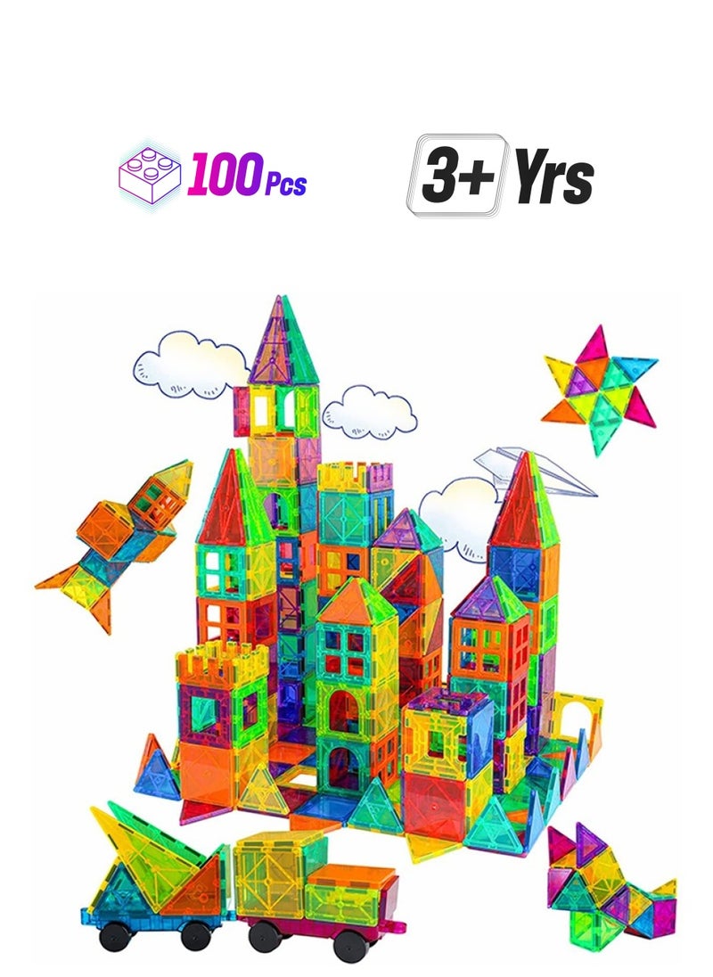 LEFAFA Magnetic Building Blocks, 100pcs Kids Magnetic Tiles Building Sets, 3D  Building Blocks Construction Educational STEM Toys Gifts for Toddlers Boys Girls 3 4 5 6 7 8 9 10 + Year Old  - Image 1