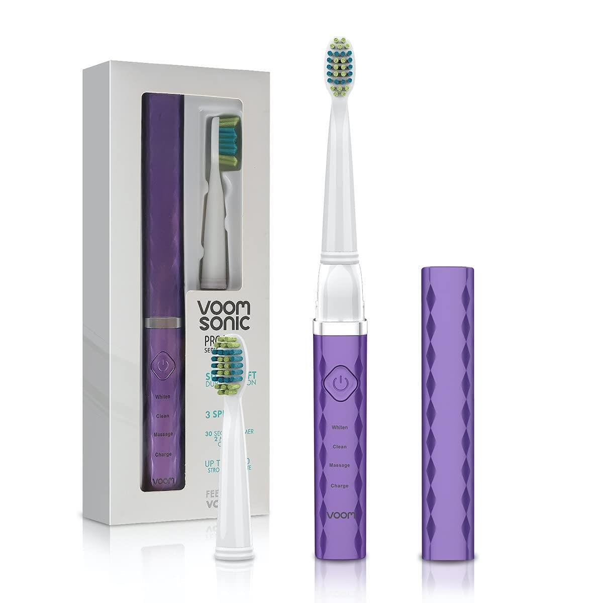 Voom Sonic Pro 3 Rechargeable Electric Toothbrush With Soft Dupont Nylon Bristles Dentist Recommended Portable Oral Care 2Minute Timer 3 Adjustable Speeds Light Weight Design Purple
