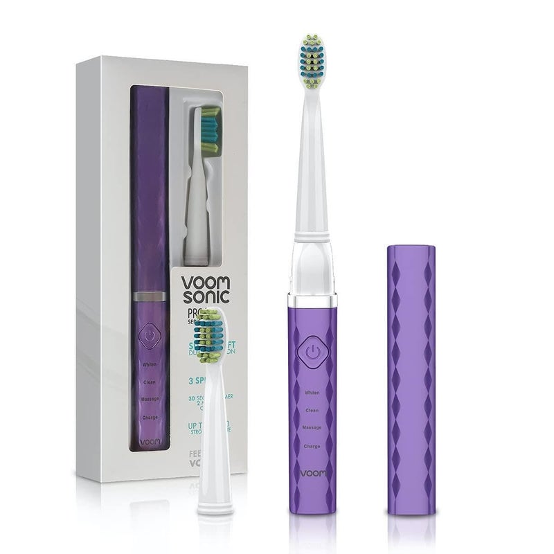 Voom Sonic Pro 3 Rechargeable Electric Toothbrush With Soft Dupont Nylon Bristles Dentist Recommended Portable Oral Care 2Minute Timer 3 Adjustable Speeds Light Weight Design Purple