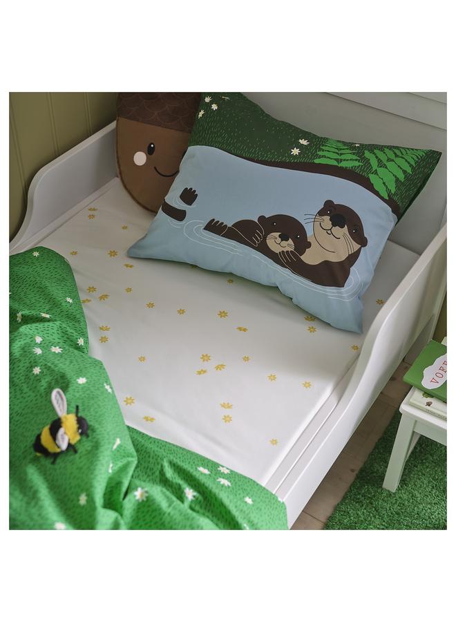 Zaboon Fitted sheet, white yellow/flower pattern, 90x200 cm - Image 2