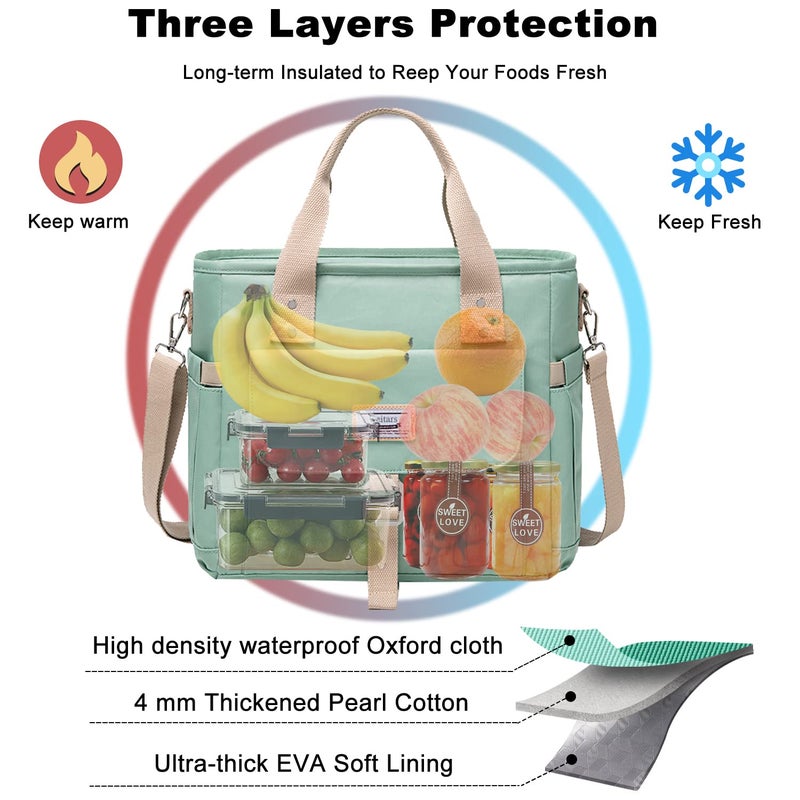 Weitars Insulated Lunch Bag for Men Women,Leak Proof Lunch Box for Work,Large Lunch Tote Bag With Removable Shoulder Strap with Side Pockets,Reusable Lunch Cooler Bag For Picnic Hiking - Image 4
