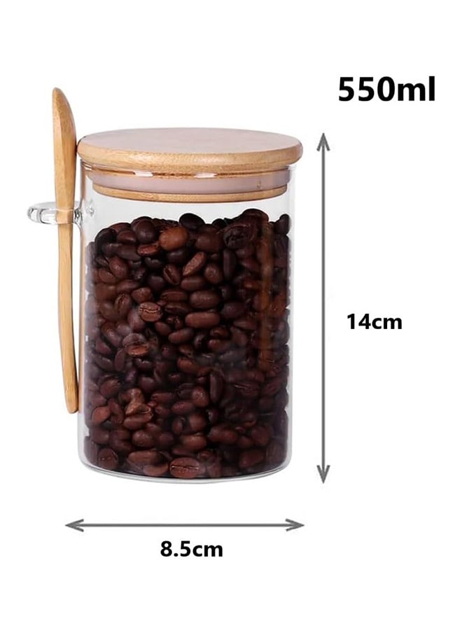 SKY-TOUCH - 3Pcs Glass Jars with Bamboo Lids & Spoons : 550ml Airtight Glass Spice Jars Clear Sugar Container Food Storage Containers for Coffee Beans Spice Sugar Tea Nuts Candy Salts - Image 1