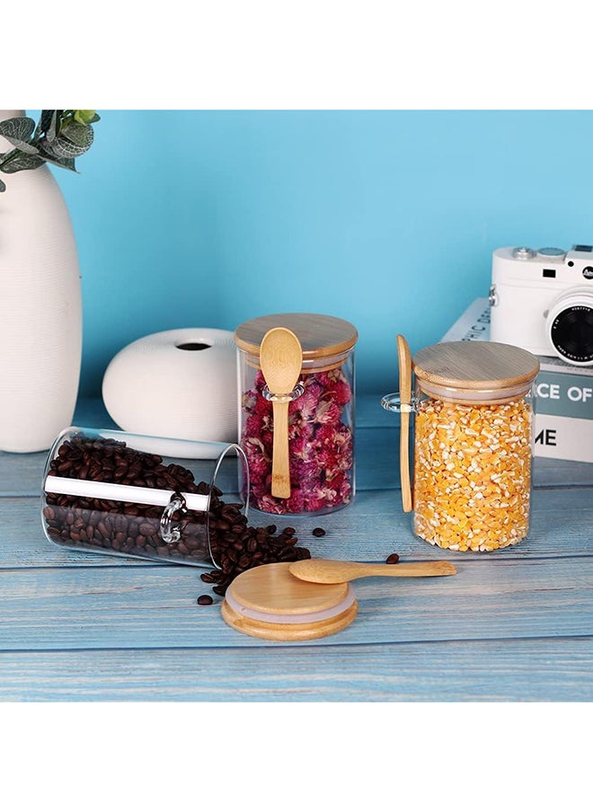 SKY-TOUCH 3Pcs Glass Jars with Bamboo Lids & Spoons : 550ml Airtight Glass Spice Jars Clear Sugar Container Food Storage Containers for Coffee Beans Spice Sugar Tea Nuts Candy Salts  - Image 2