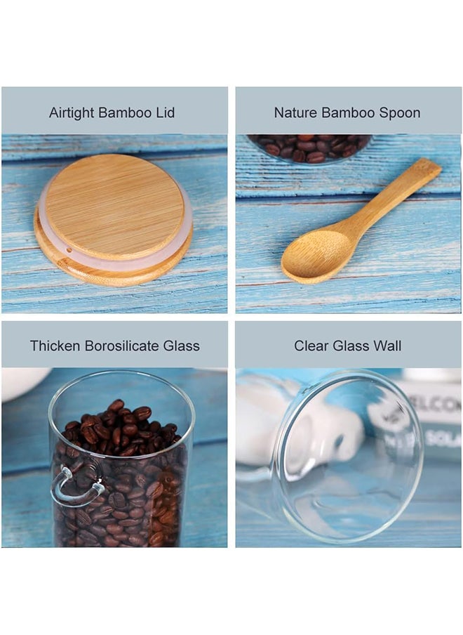 SKY-TOUCH 3Pcs Glass Jars with Bamboo Lids & Spoons : 550ml Airtight Glass Spice Jars Clear Sugar Container Food Storage Containers for Coffee Beans Spice Sugar Tea Nuts Candy Salts  - Image 5