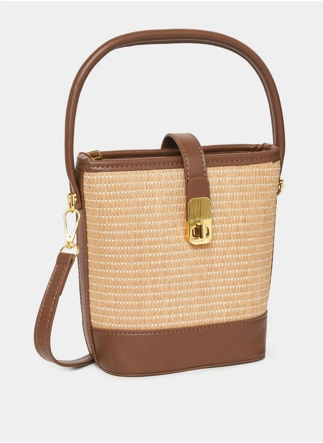 Styli Textured Handbag with Detachable Strap