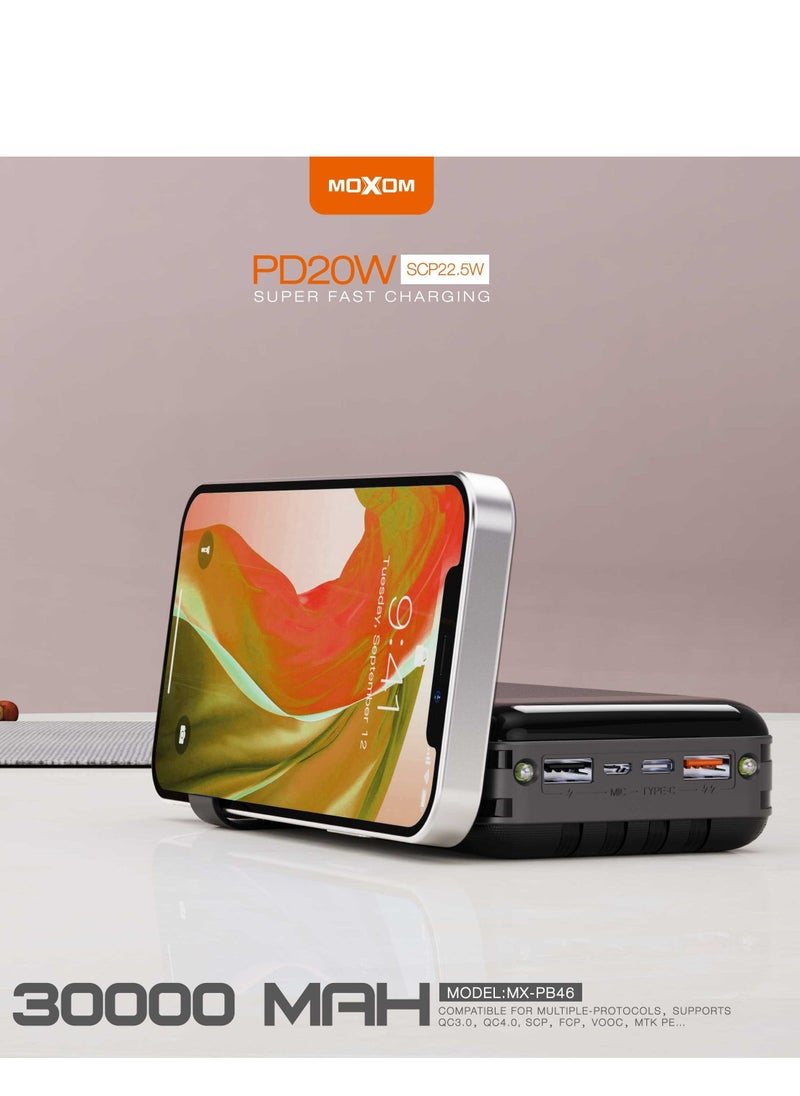 MOXOM - MX-PB46 Power Bank with Built in Cables, 30000 mAh Portable Charger with and LED Display Compatible with iPhone/iPad/Samsung Galaxy and Other Smart Devices - Image 1