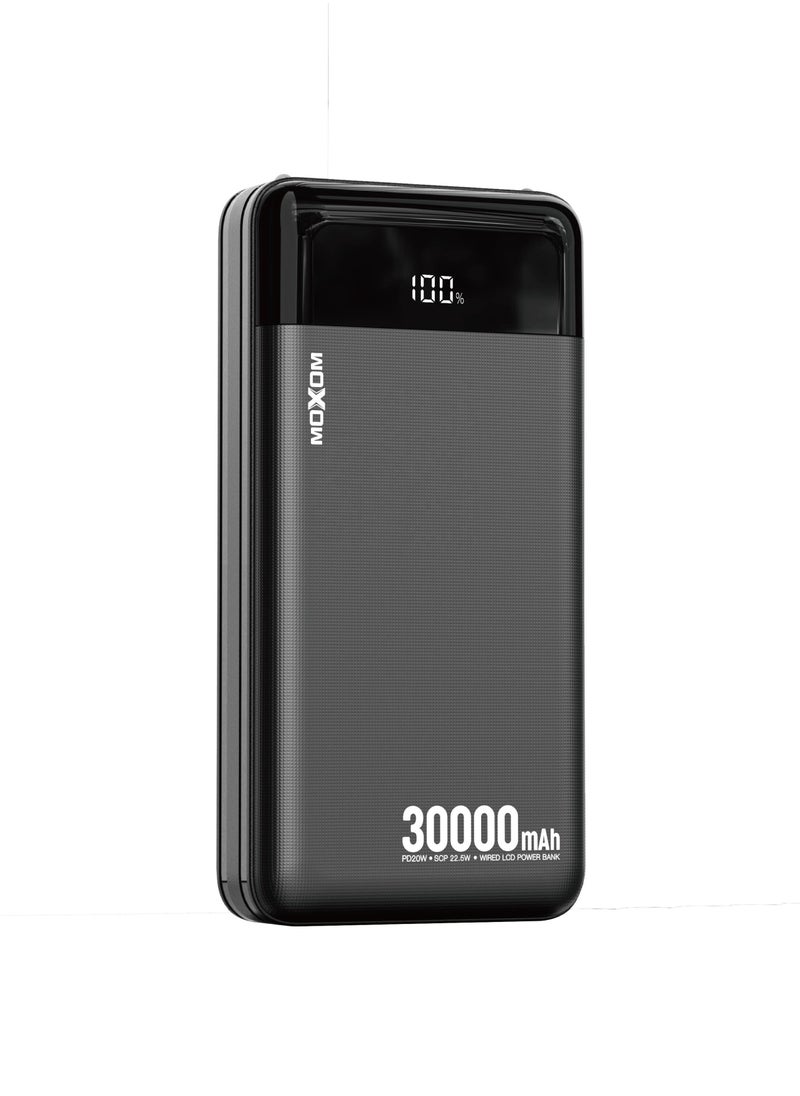 MOXOM - MX-PB46 Power Bank with Built in Cables, 30000 mAh Portable Charger with and LED Display Compatible with iPhone/iPad/Samsung Galaxy and Other Smart Devices - Image 1