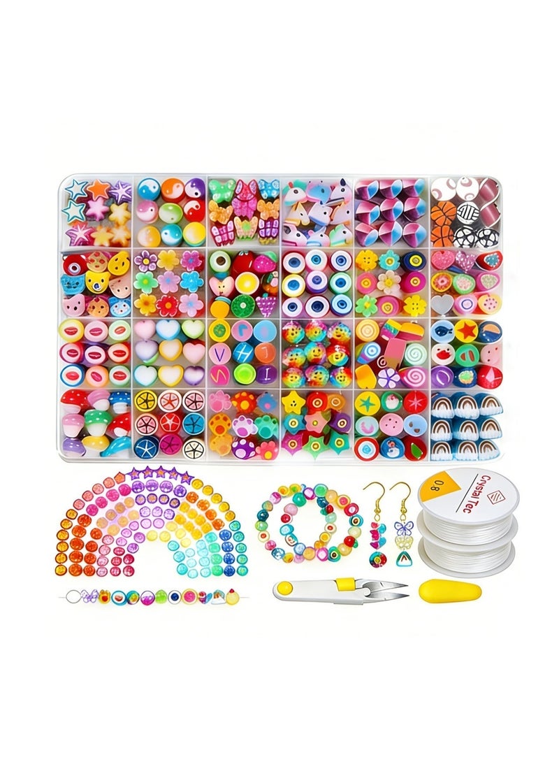480PCS Fruit Flower Polymer Clay Beads, 24 Style Cute Heart Mushroom Clay Beads Charms for Jewelry Necklace Earring Making, DIY Bracelet Making Kit Accessories for Women Girls - Image 1