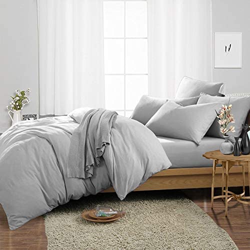 EASY BEDDING 5 Pcs DuvetRajaiBlanketQuilt Cover Set1 PC Duvet Cover and 4 PC Pillow Cover1000 Thread Count100 Cotton Zipper Closure Duvet Cover Set Light Grey Solid Double Size 80X80 Inch - Image 2