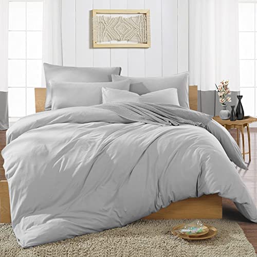 EASY BEDDING 5 Pcs DuvetRajaiBlanketQuilt Cover Set1 PC Duvet Cover and 4 PC Pillow Cover1000 Thread Count100 Cotton Zipper Closure Duvet Cover Set Light Grey Solid Double Size 80X80 Inch - Image 1