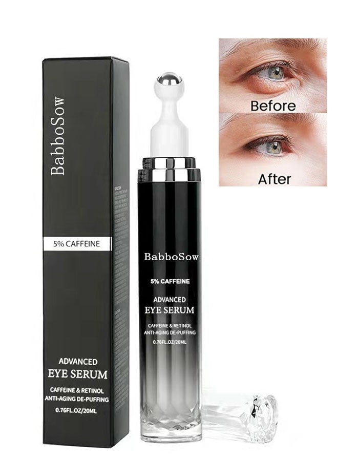 BabboSow 5% Caffeine Advanced Eye Serum 20ml, Under Eye Serum for Dark Circles and Puffiness, Anti Aging, Reduce Eye Bags, Wrinkles and Fine Lines Eye Cream with 360°Massage Ball - Image 1