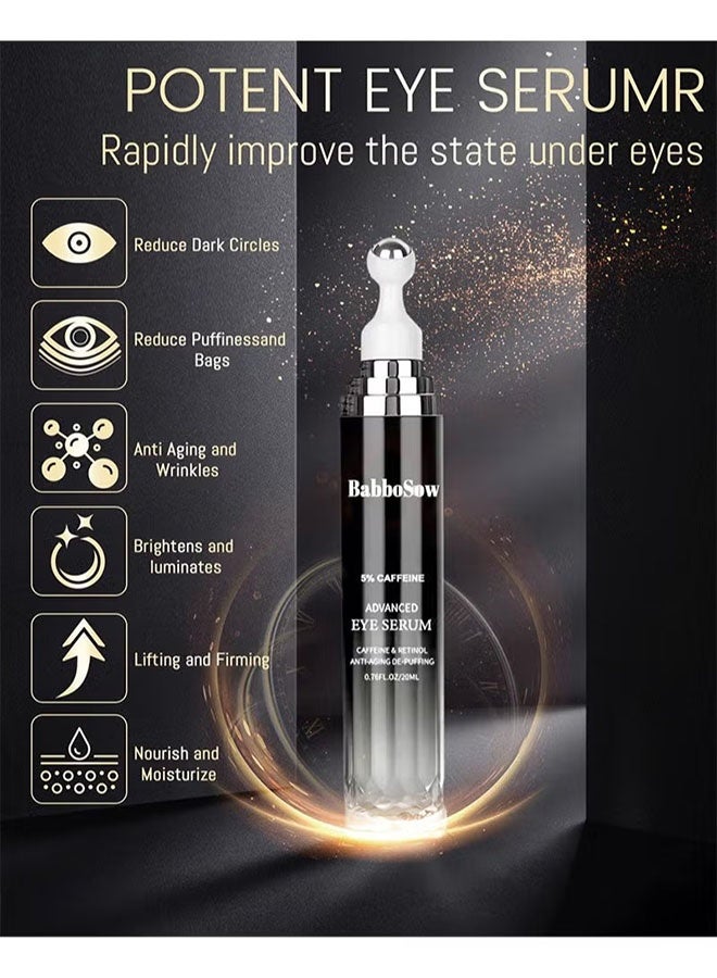 BabboSow 5% Caffeine Advanced Eye Serum 20ml, Under Eye Serum for Dark Circles and Puffiness, Anti Aging, Reduce Eye Bags, Wrinkles and Fine Lines Eye Cream with 360°Massage Ball - Image 4