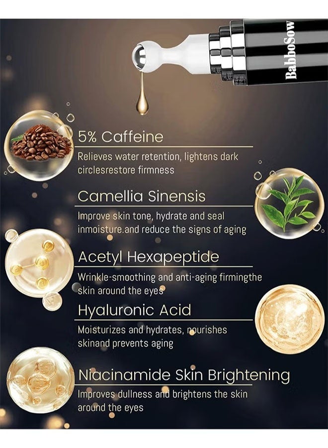 BabboSow 5% Caffeine Advanced Eye Serum 20ml, Under Eye Serum for Dark Circles and Puffiness, Anti Aging, Reduce Eye Bags, Wrinkles and Fine Lines Eye Cream with 360°Massage Ball - Image 3