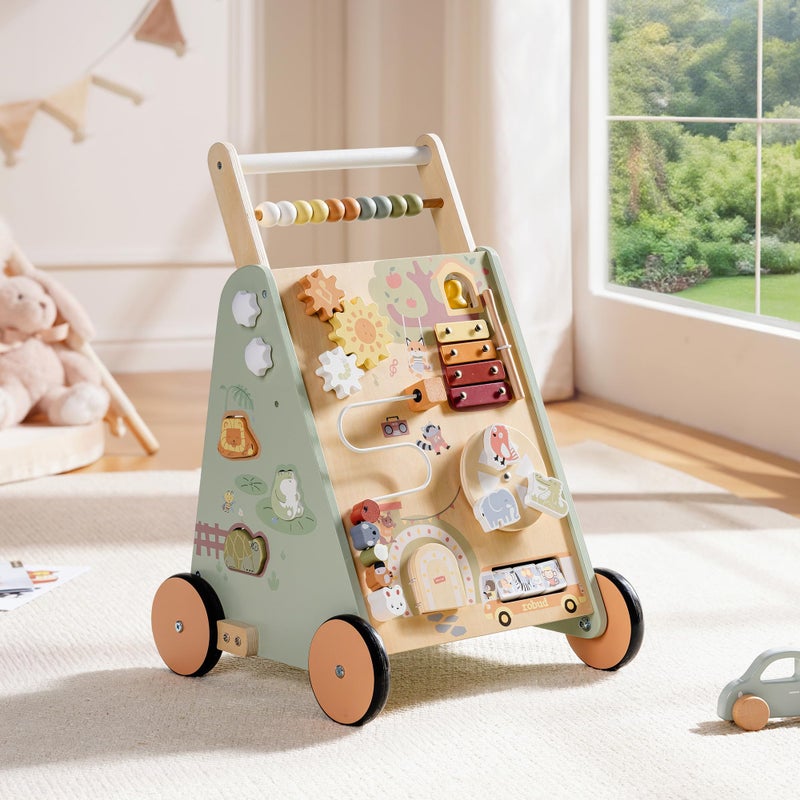 ROBUD Wooden Baby Push Walker Forest Theme Learning Walking Toys Adjustable Height Baby Walker with Decelerator Montessori Toys for Baby Age 10 Months WRP37 - Image 3