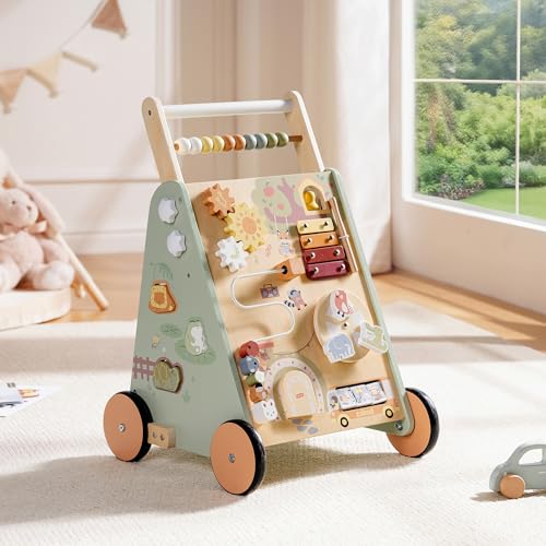 ROBUD Wooden Baby Push Walker Forest Theme Learning Walking Toys Adjustable Height Baby Walker with Decelerator Montessori Toys for Baby Age 10 Months WRP37 - Image 1