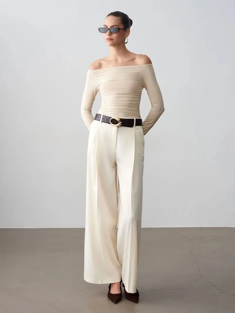 ديلفين Dilvin High-waist Wide-leg Crepe Trousers