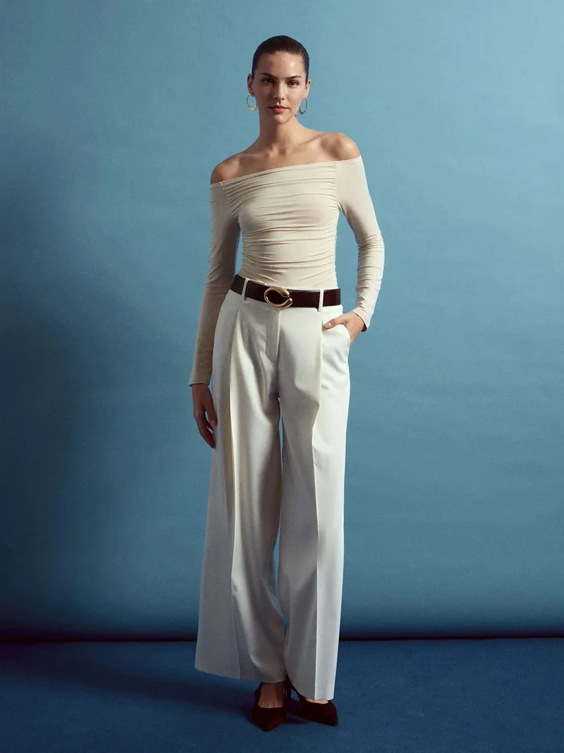 ديلفين Dilvin High-waist Wide-leg Crepe Trousers
