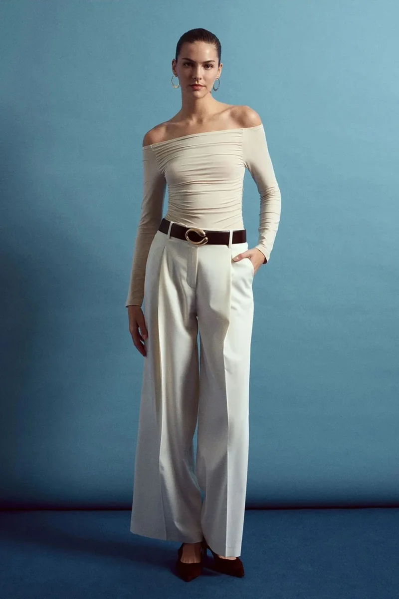 DILVIN High-waist Wide-leg Crepe Trousers