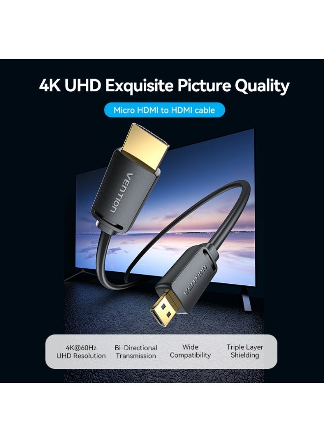 VENTION HDMI-D Male to HDMI-A Male 4K HD Cable Black Model - Image 2