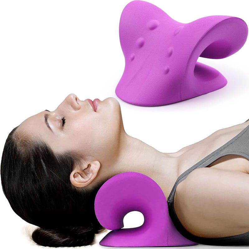 RESTCLOUD Neck and Shoulder Relaxer, Cervical Traction Device for TMJ Pain Relief and Cervical Spine Alignment, Chiropractic Pillow, Neck Stretcher (Purple) - Image 1