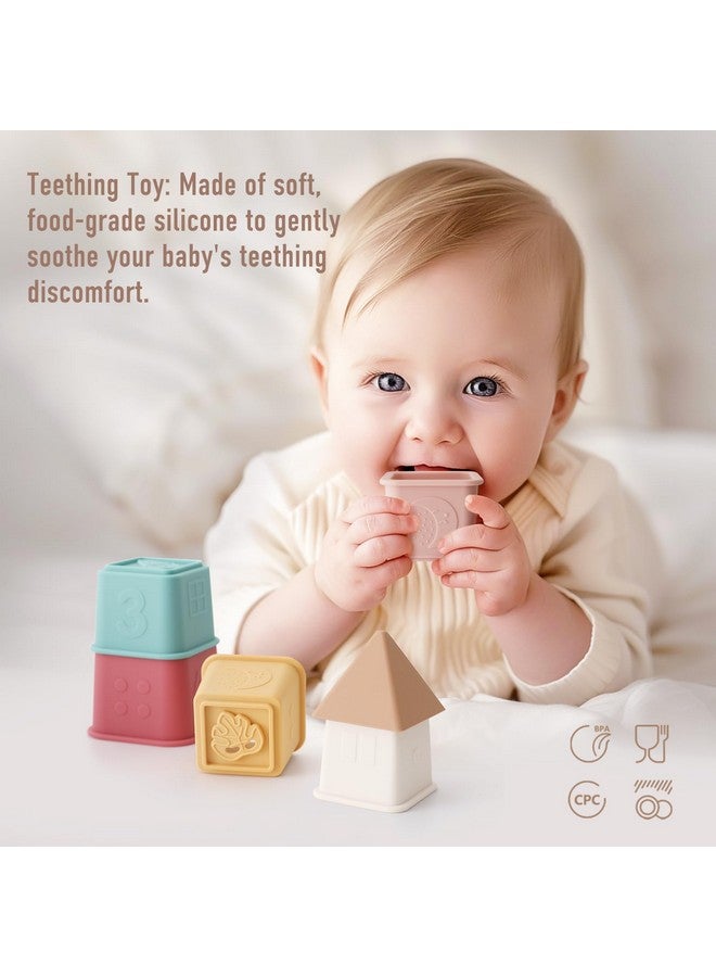 YIVEKO Baby Stacking Cups Toy, Silicone Stacking Tower, Silicone Soft Teething Toy Educational Baby Toys, Building Toys Blocks, 6 Months+, 8 Pcs Set-Vintage - Image 4