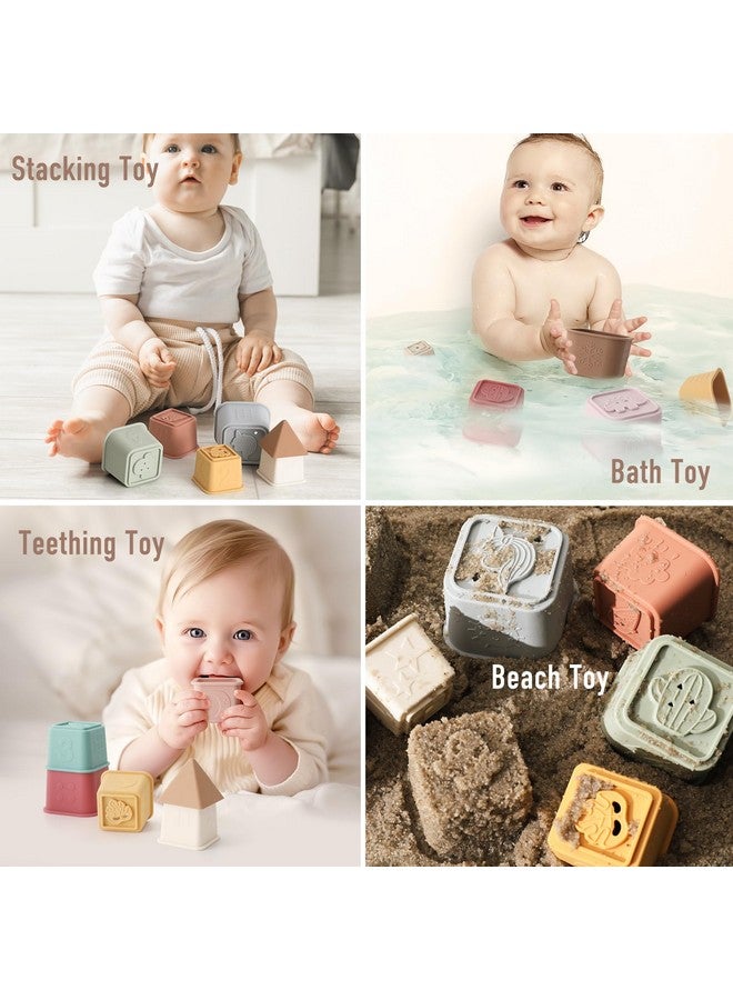 YIVEKO Baby Stacking Cups Toy, Silicone Stacking Tower, Silicone Soft Teething Toy Educational Baby Toys, Building Toys Blocks, 6 Months+, 8 Pcs Set-Vintage - Image 5