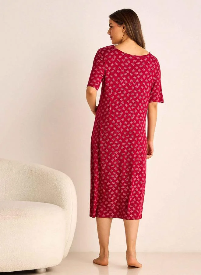 Splash FAV Printed Maternity Sleepshirt with Short Sleeves