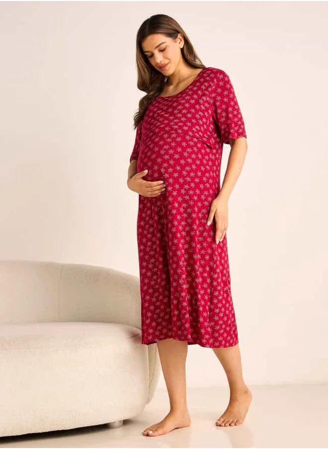 FAV Printed Maternity Sleepshirt with Short Sleeves
