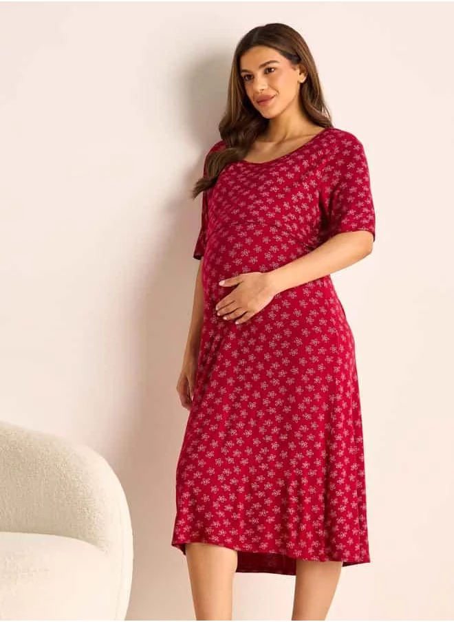 FAV Printed Maternity Sleepshirt with Short Sleeves