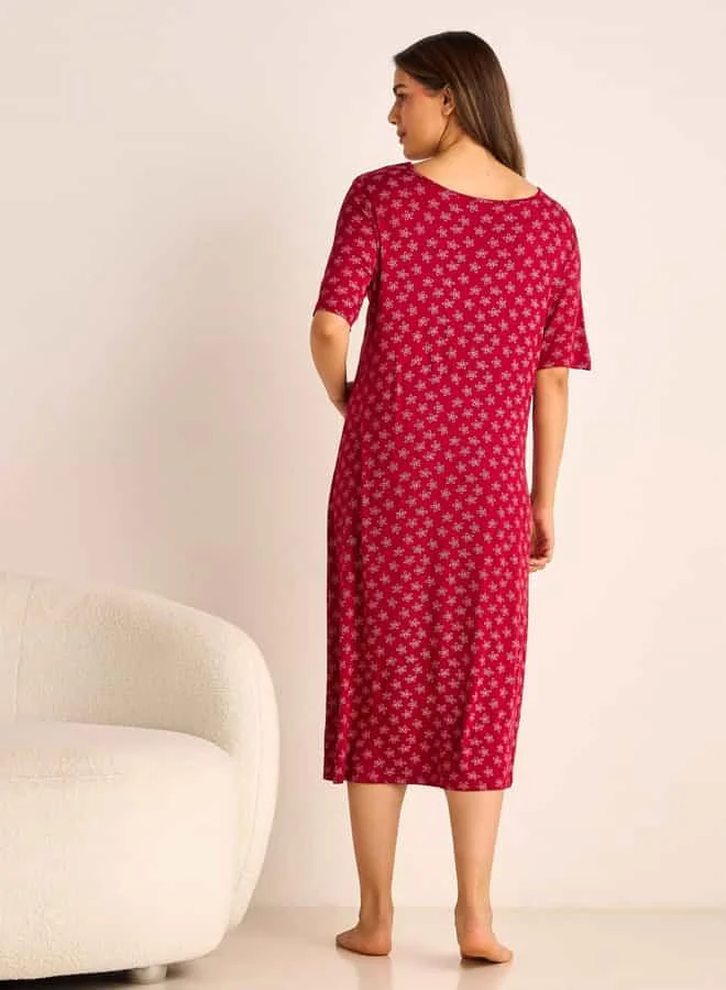Splash FAV Printed Maternity Sleepshirt with Short Sleeves