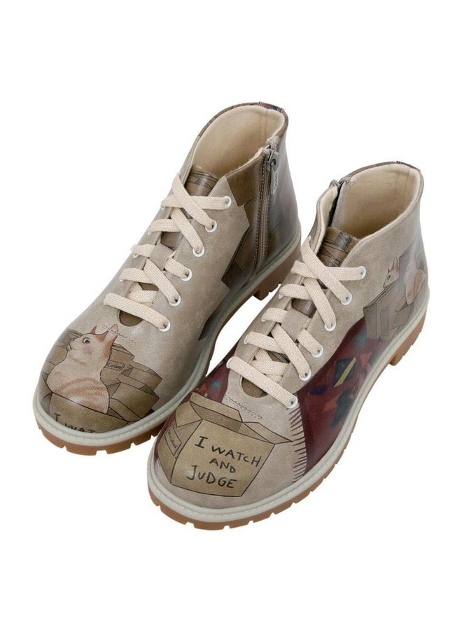 Dogo Women's Vegan Leather Beige Zippered Ankle Boots - I Watch and Judge Design. - Image 1