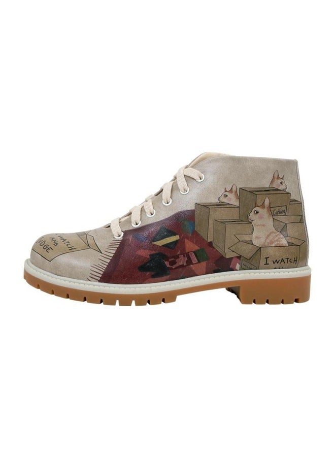 Dogo Women's Vegan Leather Beige Zippered Ankle Boots - I Watch and Judge Design. - Image 3